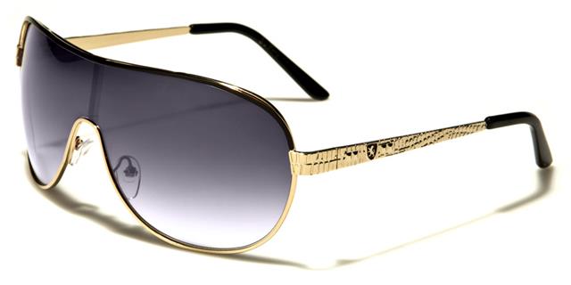 Khan Retro Oversized Shield Wrap Sunglasses for Men and Women Gold Black Smoke Lens Khan kn21003b
