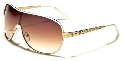 Khan Retro Oversized Shield Wrap Sunglasses for Men and Women Gold White Brown Lens Khan kn21003d