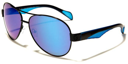 Mirrored Sports Pilot Sunglasses for Men Gunmetal Black & Blue Blue Mirror Lens Khan kn21005-cmc