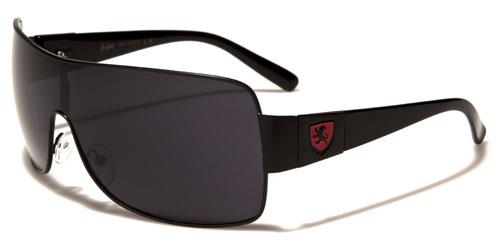 Designer Retro Flat Top Shield Wrap Sunglasses for Men Black Red Logo Smoke Lens Khan kn3310a