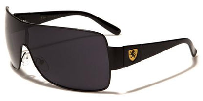 Designer Retro Flat Top Shield Wrap Sunglasses for Men Black Yellow Logo Smoke Lens Khan kn3310b