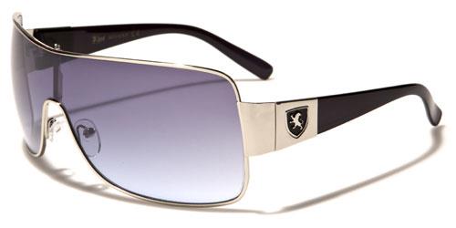 Designer Retro Flat Top Shield Wrap Sunglasses for Men Silver Black Blue Smoke Gradient Lens Khan kn3310e