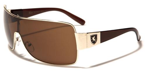 Designer Retro Flat Top Shield Wrap Sunglasses for Men Light Gold Brown Brown Lens Khan kn3310f