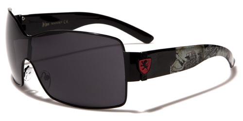 Oversized Wrap Around Big Shield Sunglasses For Men Black Black & Red Logo Dark smoke Lens Khan kn3634a