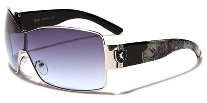 Oversized Wrap Around Big Shield Sunglasses For Men Shiny Silver Black Blue Smoke Lens Khan kn3634d