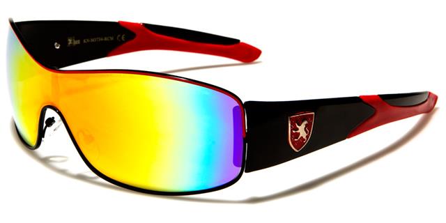 Rainbow Mirror Wrap Around Designer Sunglasses for Men Black Red Mirror Lens Khan kn3734-rcma