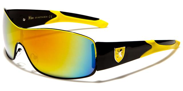 Rainbow Mirror Wrap Around Designer Sunglasses for Men Black Yellow Mirror Lens Khan kn3734-rcmb