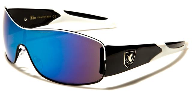 Rainbow Mirror Wrap Around Designer Sunglasses for Men Black White Mirror Lens Khan kn3734-rcmd