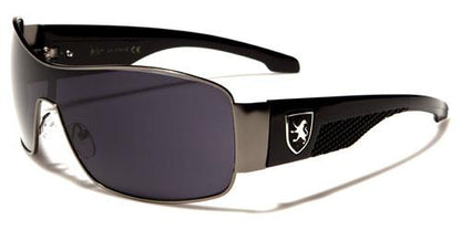 Men's Big Oversized Wrap Around Shield Khan Sunglasses Gunmetal Black Silver Logo Smoke Lens Khan kn3906a