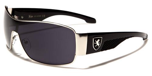 Men's Big Oversized Wrap Around Shield Khan Sunglasses Khan kn3906b Black Silver Silver Logo Smoke Lens