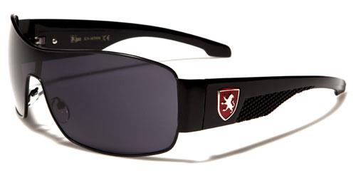 Men's Big Oversized Wrap Around Shield Khan Sunglasses Black Black Red Logo Smoke Lens Khan kn3906c