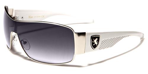 Men's Big Oversized Wrap Around Shield Khan Sunglasses Khan kn3906e Silver White Silver Logo Gradient Smoke Lens