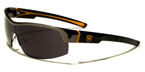 Men's Sports Wrap around Khan Sunglasses Great for Golf Khan kn3961b Dark Grey Black Orange Logo Smoke Lens