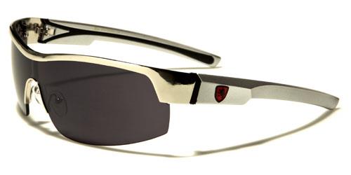 Men's Sports Wrap around Khan Sunglasses Great for Golf Khan kn3961c Silver Red Logo Smoke Lens