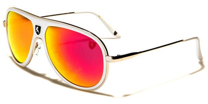 Mens Big Mirror Retro Pilot Sunglasses Khan kn3973rcme Gold White Red & Orange Mirror