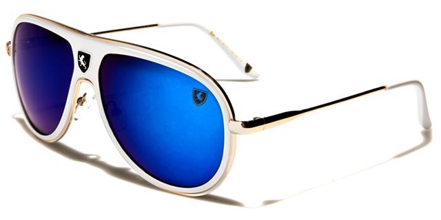 Mens Big Mirror Retro Pilot Sunglasses Khan kn3973rcmf Gold White Blue Mirror Lens