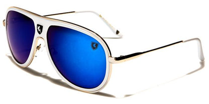 Mens Big Mirror Retro Pilot Sunglasses Gold White Blue Mirror Lens Khan kn3973rcmf