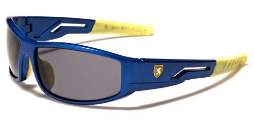 Boy's Girl's Sport Wrap Around Khan Sunglasses Khan kn44kdf Blue Yellow Smoke Lens