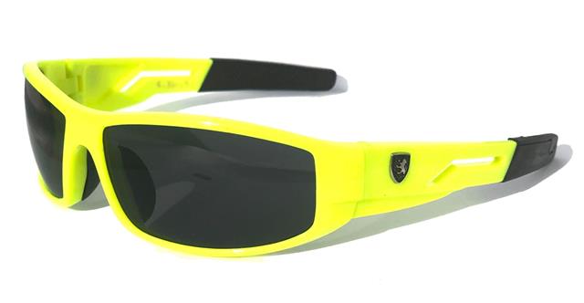 Boy's Girl's Sport Wrap Around Khan Sunglasses Fluro Yellow Black Smoke Lens Khan kn44kdg