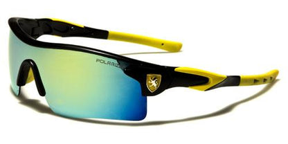 Polarized Sports Wrap Around Sunglasses Unisex Black Yellow Mirror Lens Khan kn5270pol-cmb