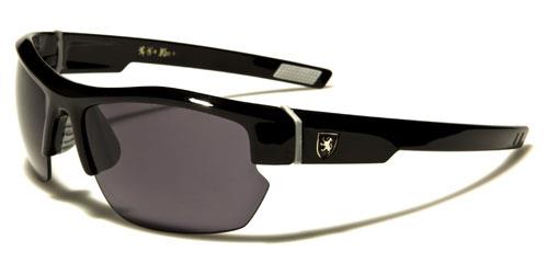 Khan Hiking Sport Wrap Around Sunglasses for Men Gloss Black Silver Logo Smoke Lens Khan kn5297a