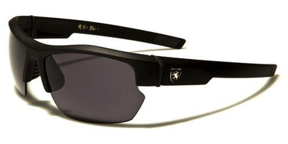 Khan Hiking Sport Wrap Around Sunglasses for Men Matt Black Silver Logo Smoke Lens Khan kn5297b