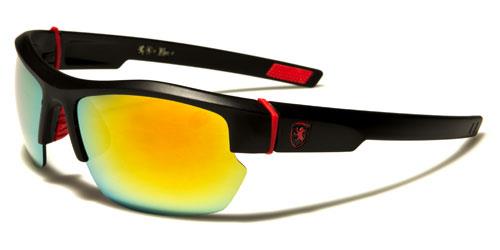 Khan Hiking Sport Wrap Around Sunglasses for Men Khan kn5297d Black Red Logo Orange Mirror Lens