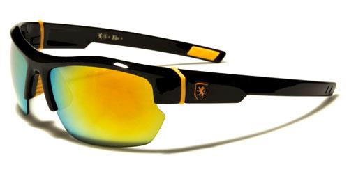 Khan Hiking Sport Wrap Around Sunglasses for Men Black Orange Logo Yellow Mirror Lens Khan kn5297e