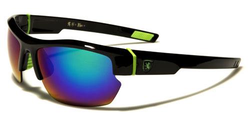 Khan Hiking Sport Wrap Around Sunglasses for Men Khan kn5297f Black Green Logo Green Blue Mirror Lens