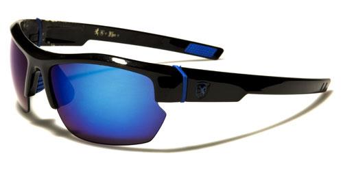 Khan Hiking Sport Wrap Around Sunglasses for Men Black Blue Logo Blue Mirror Lens Khan kn5297g