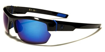 Khan Hiking Sport Wrap Around Sunglasses for Men Black Blue Logo Blue Mirror Lens Khan kn5297g