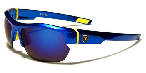 Khan Hiking Sport Wrap Around Sunglasses for Men Khan kn5297h Blue Yellow Logo Blue Mirror Lens