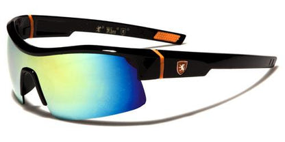 Khan Mirrored Sports Semi-Rimless Wrap around Sunglasses Unisex Black Orange Mirror Lens Khan kn5305e