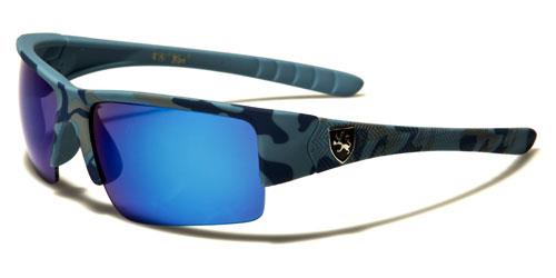 Khan Camo Semi Rimless Sport Wrap Around Sunglasses for Men BLUE CAMO & BLUE MIRROR LENS Khan kn5325camo-cmb