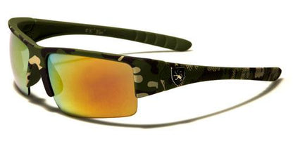 Khan Camo Semi Rimless Sport Wrap Around Sunglasses for Men Khan kn5325camo-cmc GREEN CAMO & ORANGE MIRROR LENS