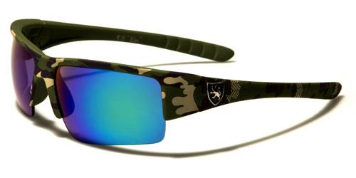 Khan Camo Semi Rimless Sport Wrap Around Sunglasses for Men Khan kn5325camo-cmd GREEN CAMO & BLUE & GREEN MIRROR LENS