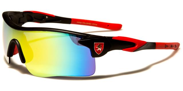 Khan Running Cycling Mirrored Sports Wrap around Sunglasses Unisex Black Red Mirror Lens Khan kn5408-cmc