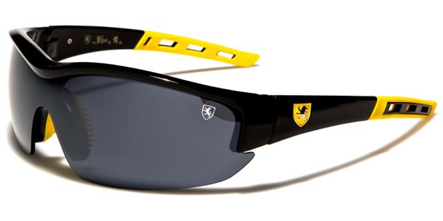 Designer Khan Sports Wrap Around Sunglasses Unisex Gloss Black Yellow Smoke Lens Khan kn7000d