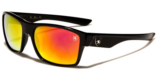 Men's Sports Mirror Khan Classic Sunglasses Khan kn7007-cma Gloss Black Silver Logo Orange & Red Mirror