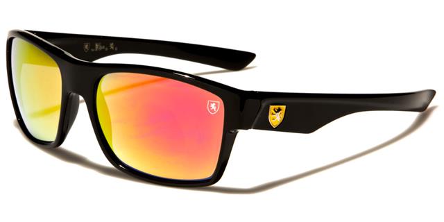 Men's Sports Mirror Khan Classic Sunglasses Gloss Black Yellow Logo Orange & Red Mirror Lens Khan kn7007-cmb