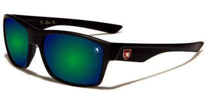 Men's Sports Mirror Khan Classic Sunglasses Matte Black Red Logo Blue & Green Mirror Lens Khan kn7007-cmc