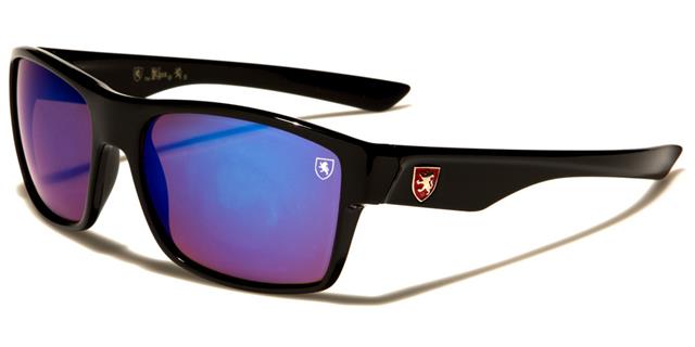 Men's Sports Mirror Khan Classic Sunglasses Khan kn7007-cmd Gloss Black Red Logo Blue Mirror Lens