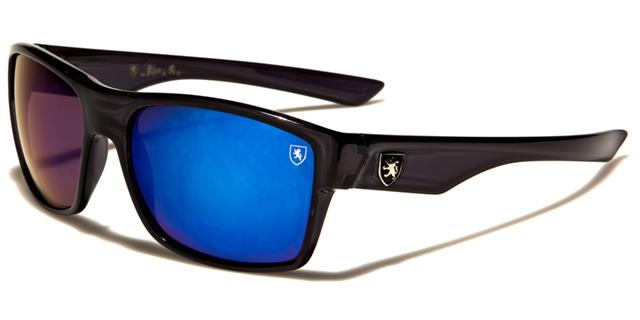 Men's Sports Mirror Khan Classic Sunglasses Gloss Black Silver Logo Dark Blue Mirror Lens Khan kn7007-cme