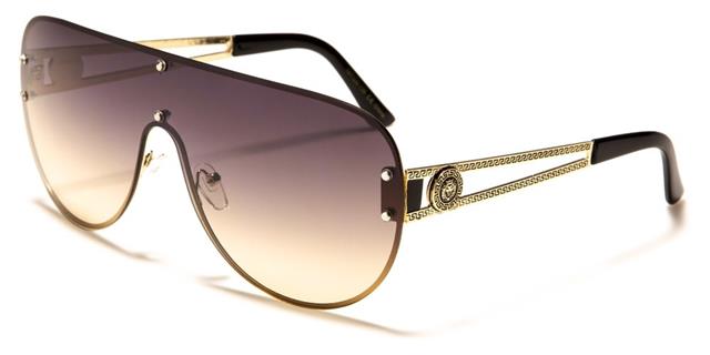 Kleo Designer Inspired Large Shield Sunglasses Gold Black Warm Gradient Lens Kleo lh-m7812d