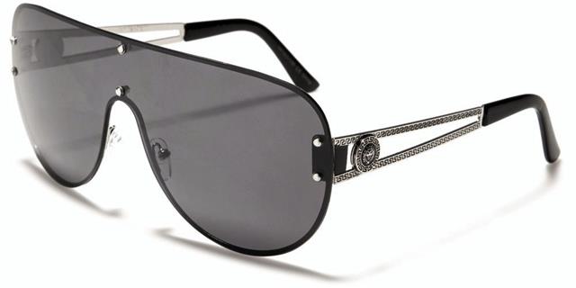 Kleo Designer Inspired Large Shield Sunglasses Silver Black Black Smoke Lens Kleo lh-m7812g