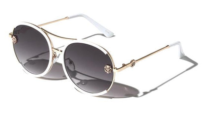 Women's Kleo Designer Round Metal Pilot Sunglasses Gold White Gradient Smoke Lens Kleo lh-m7813-lionhead-metal-round-sunglasses-03