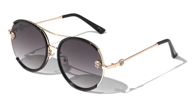 Women's Kleo Designer Round Metal Pilot Sunglasses Gold Black Gradient Smoke Lens Kleo lh-m7813-lionhead-metal-round-sunglasses-05