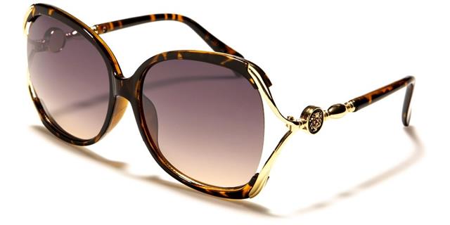 Kleo Large Hybrid Butterfly Sunglasses for Women Kleo lh-p4018d Leopard Brown Gold Light Smoke Lens