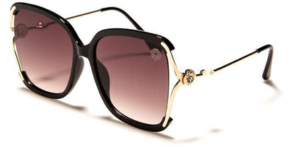 Designer Kleo Women's Hybird Large Butterfly Ladies Sunglasses UV400 Black Gold Brown Gradient Lens Kleo lh-p4022d