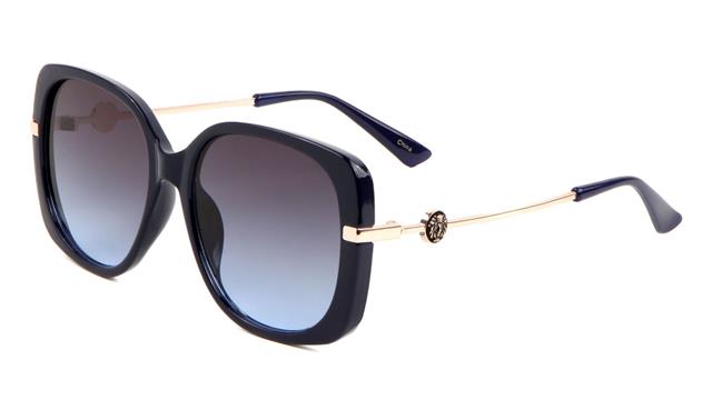 Women's Thick Rim Big Butterfly Sunglasses Navy Blue Gold Blue Tint Lens Kleo lh-p4023-lion-head-plastic-butterfly-sunglasses-02